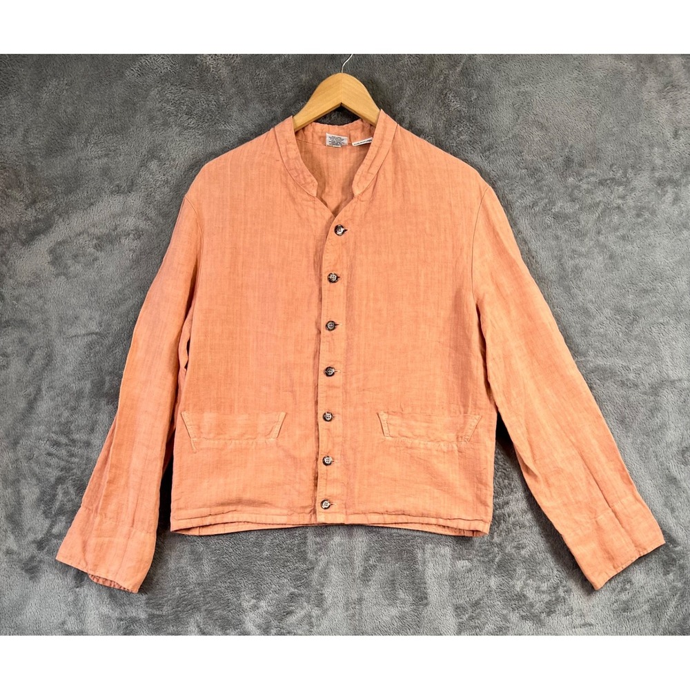 CP Shades Irish Linen Shirt Jacket Medium Orange Coral Pocket Button Up